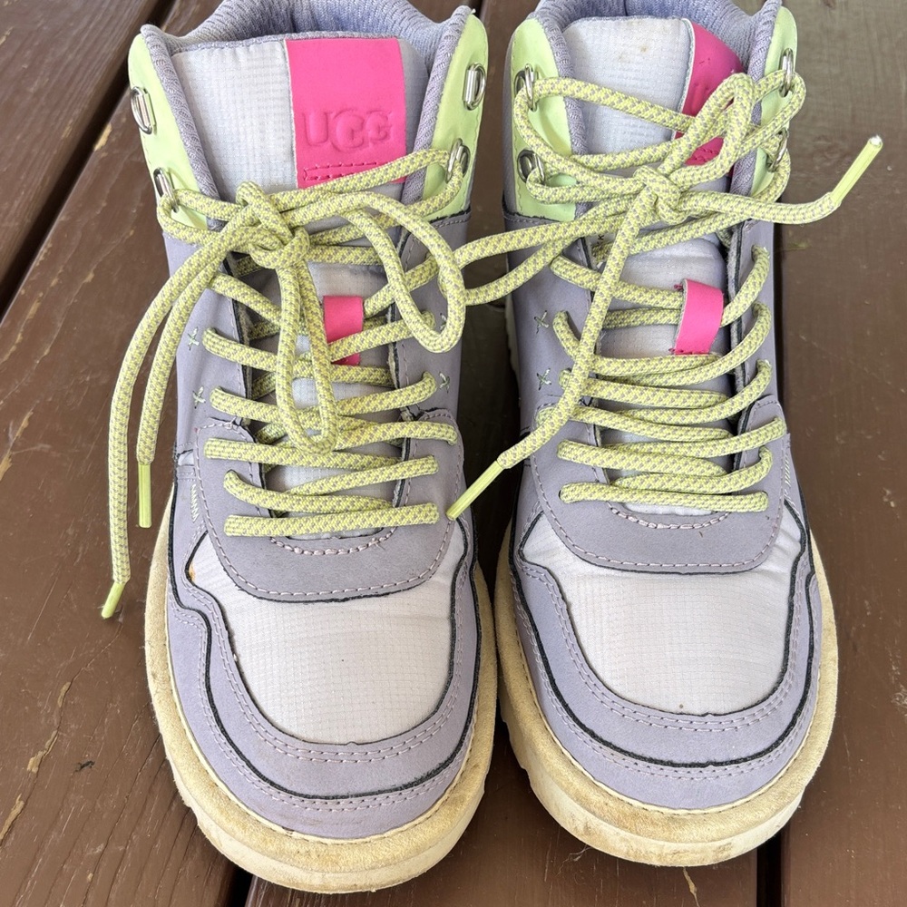 UGG Kids Sneakers - Gray and Pink with Lime Accents